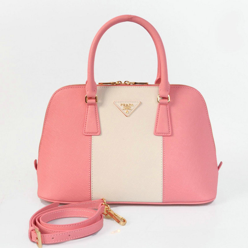 2014 Prada Saffiano Calf Leather Two Handle Bag BL0837 pink&white